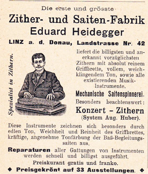 Cornelia Mayer Zitherspielerin in Wien - Heidegger Zither - Werbung in einer Zeitung