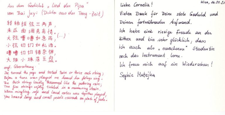 Cornelia Mayer Zitherspielerin in Wien - Feedback Unterricht